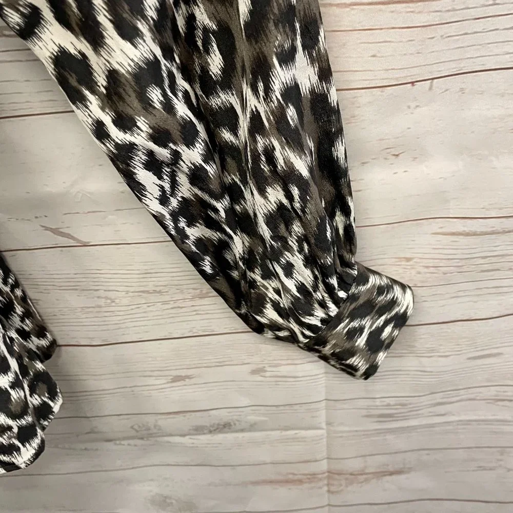 Kate Spade Lynette Ruffle collar Leopard Prink Silk Blouse